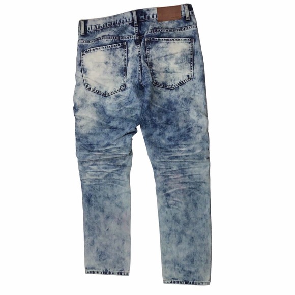DENIM HOUSE Jean Men 34x32 Blue Moto Zipper Light Acid Wash Distressed Destroyed - Picture 3 of 5